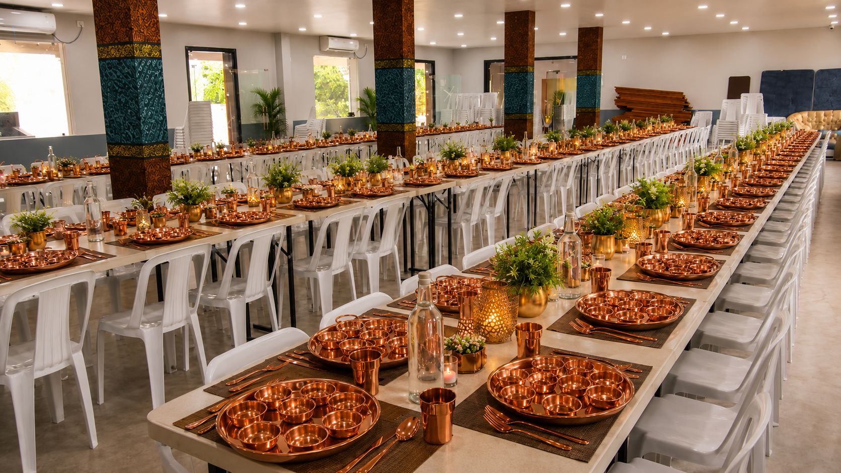 Copper vessel dining setup at Surabhi SJN