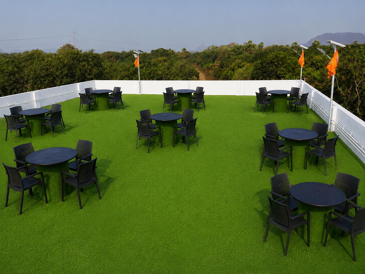Rooftop garden private event seating layout at Surabhi SJN
